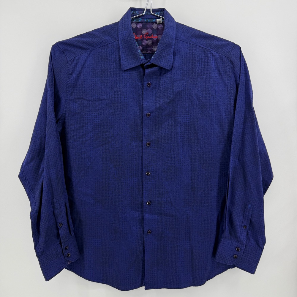 Robert Graham Button Down Mens 3XL Blue Textured Cotton Contrast Lining Shirt